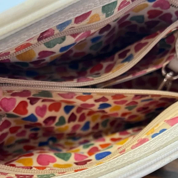 Brighton Fresca White Multicolor Colorful Hearts Leather Shoulder Bag Purse - Picture 12 of 16